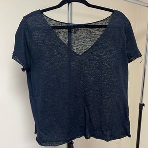 Black, sheer, slightly cropped T-shirt